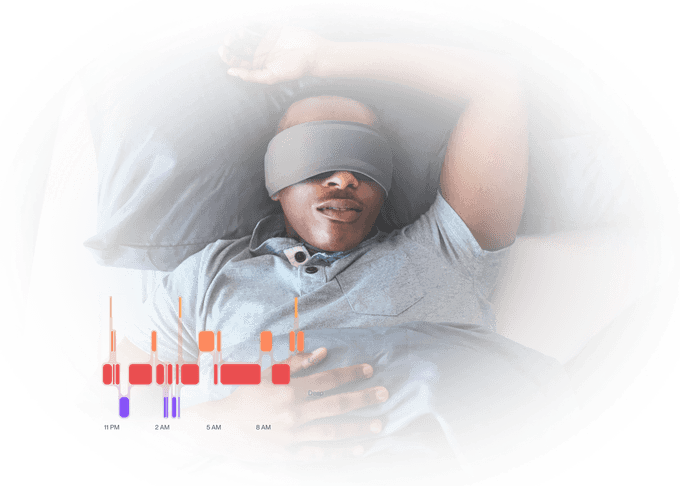 Man sleeping wearing Bía sleep mask